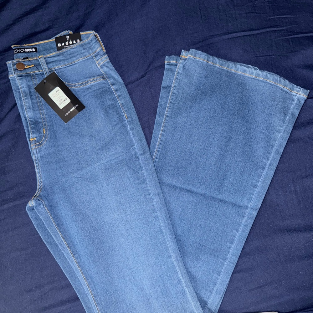 Fashion Nova Blue Flare Wide Leg Jeans